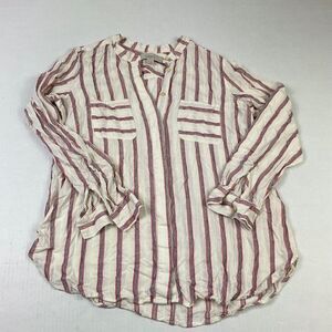LOFT Womens Petites PS Striped Button Down Shirt Pockets Long Sleeve Boho Chic